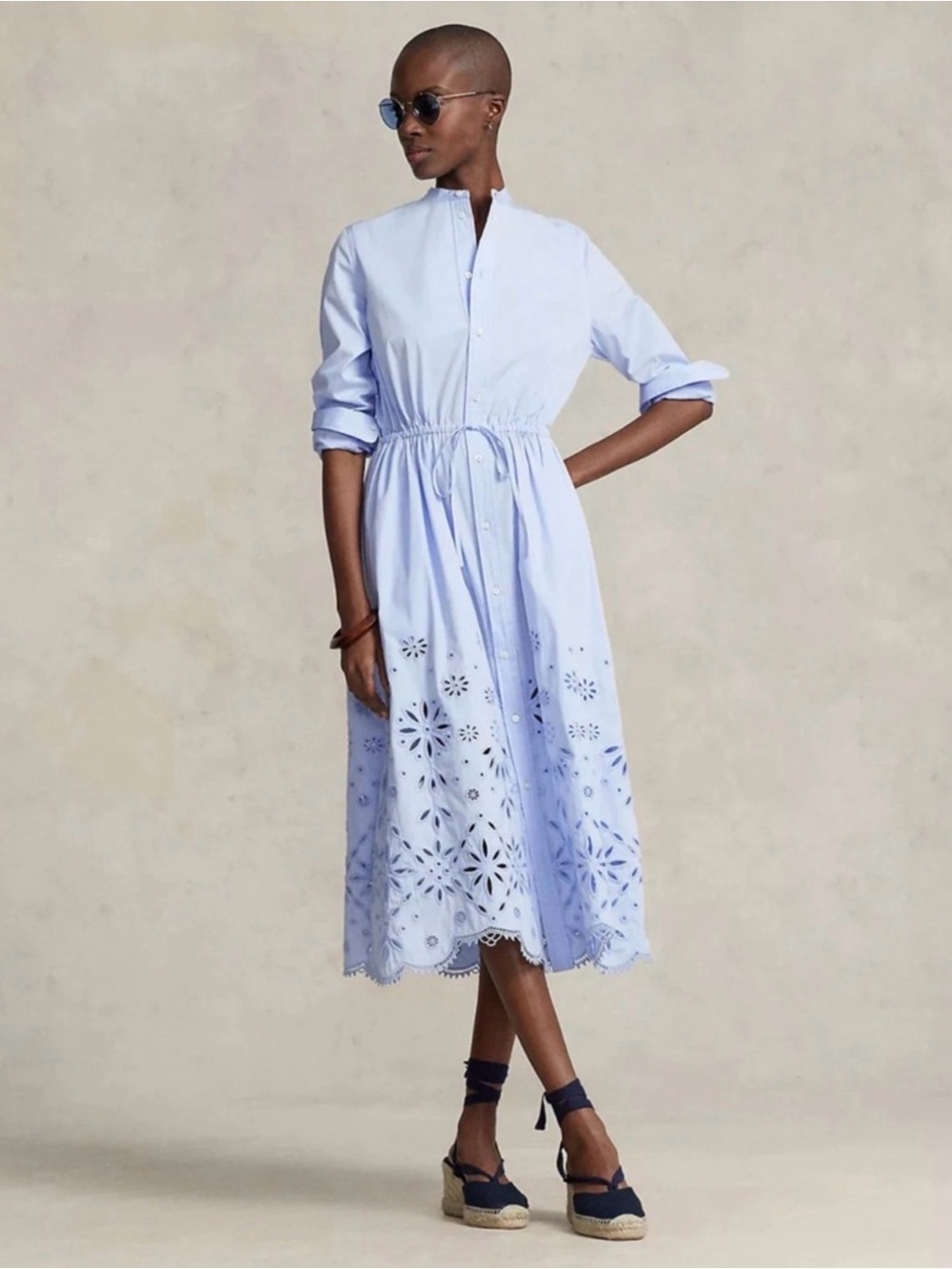HARD TO FIND Polo by Ralph Lauren Light Blue Eyelet Midi Shirtdress